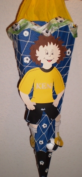 Handgefertige Schultüte / Zuckertüte - Fussballer - 70cm - 6-eckig
