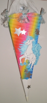 Handgefertige Schultüte / Zuckertüte - Einhorn Rainbow - 70cm - 6-eckig