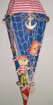 Handgefertige Schultüte / Zuckertüte - Pirat auf See - 70cm - 6-eckig