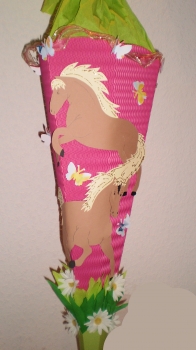 Handgefertige Schultüte / Zuckertüte - "Pferde" - 70cm - 6-eckig
