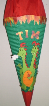 Handgefertige Schultüte / Zuckertüte - "2-köpfiger Drache" - 70cm - 6-eckig