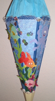 Handgefertige Schultüte / Zuckertüte - " Fische " - 70cm - 6-eckig
