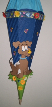 Handgefertigte Schultüte / Zuckertüte - " Hund Strolch " - 70cm - 6-eckig
