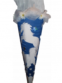 Handgefertigte Schultüte / Zuckertüte - " Weiße Pferde" - 70cm - 6-eckig