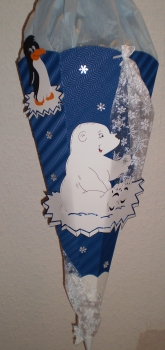 Handgefertigte Schultüte / Zuckertüte - " Eisbär " - 70cm - 6-eckig
