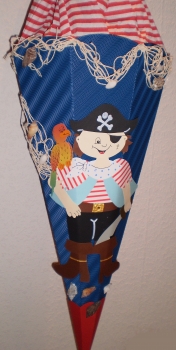 Handgefertigte Schultüte / Zuckertüte - " Pirat " - 70cm - 6-eckig