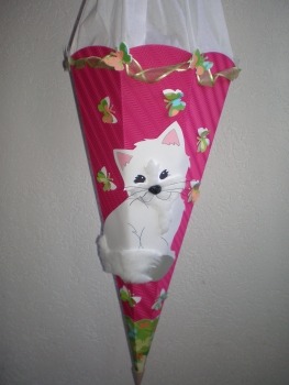 Handgefertigte Schultüte / Zuckertüte - "Katze Mausi" - 70cm - 6-eckig