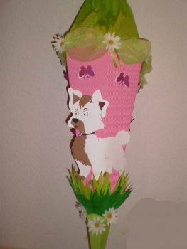 Handgefertigte Schultüte / Zuckertüte - "Hund Muffin" - 70cm - 6-eckig