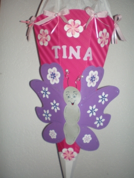 Handgefertigte Schultüte / Zuckertüte - " Butterfly " - 70cm - 6-eckig