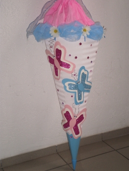 Handgefertigte Schultüte / Zuckertüte - " Schmetterlinge " - 70cm - 6-eckig