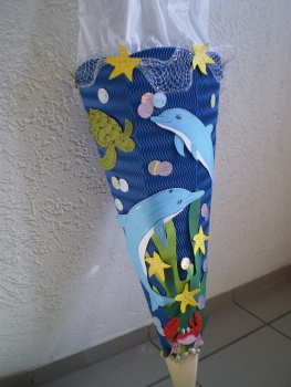Handgefertigte Schultüte / Zuckertüte - " Unterwasserwelt " - 70cm - 6-eckig
