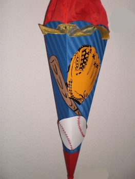 Handgefertige Schultüte / Zuckertüte - " Baseball " - 70cm - 6-eckig