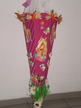 Handgefertigte Schultüte / Zuckertüte - " Pferdeglück" - 70cm - 6-eckig