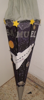 Handgefertigte Schultüte / Zuckertüte - " Spaceshuttle " - 70cm - 6-eckig