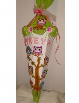 Handgefertige Schultüte / Zuckertüte - " Eulen " - 70cm - 6-eckig