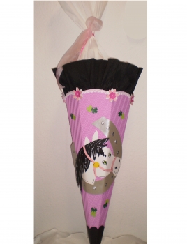 Handgefertigte Schultüte / Zuckertüte - " Pferdetraum " - 70cm - 6-eckig