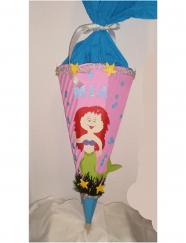 Handgefertigte Schultüte / Zuckertüte - " Kleine Nixe " - 70cm - 6-eckig