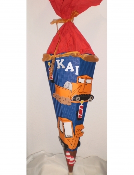 Handgefertigte Schultüte / Zuckertüte - " Baufahrzeuge " - 70cm - 6-eckig