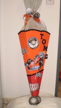 Handgefertigte Schultüte / Zuckertüte - " Rennwagen " - 70cm - 6-eckig