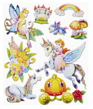XXL-Sticker 3D Einhorn & Elfen