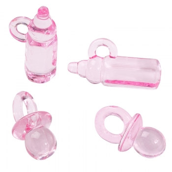 Streuteile Schnuller und Fläschchen - rosa  - ca. 2 - 2,5cm - 16 Stück pro Box