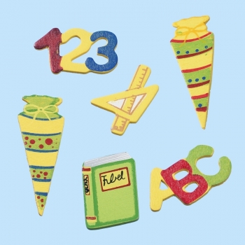 Holzstreuteile Schule - bunt - 3 - 5,5 cm - 12 Stück