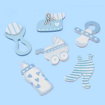 Holzstreuteile Baby - blau - 2,5 - 4cm - 12 Stück sortiert