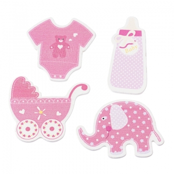 Holzstreuteile Baby - rosa - 3 - 4,5cm - 12 Stück sortiert