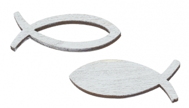 Streuteile Fische Holz - grau  - ca. 35mm - 16 Stück pro Box - 2-fach sortiert
