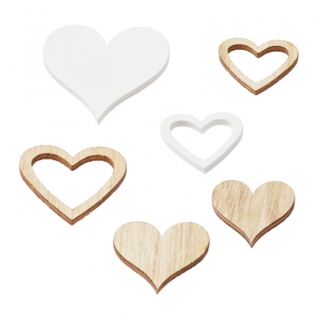 Herzen Holz / natur-weiss / 2,5-4cm / Box a 12 Stk.