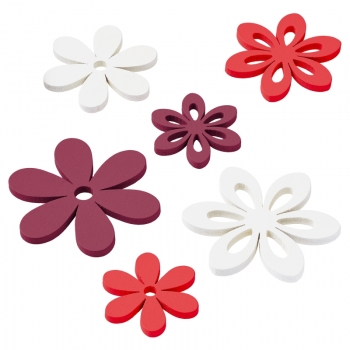 Blumen Holz / rot-bordeaux-weiss / 3-4,7cm / Box a 12 Stk.