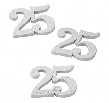 Streuteile "25"- silber - ca. 2,5cm - 12 Stück pro Box