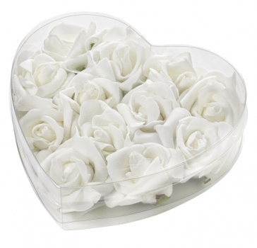 Rosen - weiss - 50mm - Herzbox mit 12 Stk.