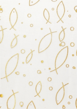 Deko-Stoff Organza - Fische gold/silber/weiß - 29mm breit