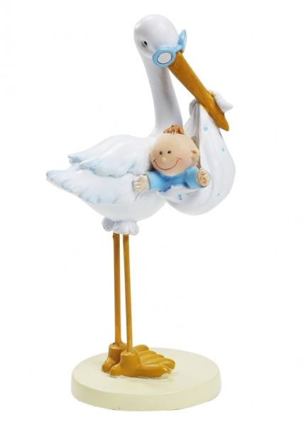 Dekofigur / Tortenfigur - Storch mit Babyboy - ca. 11cm