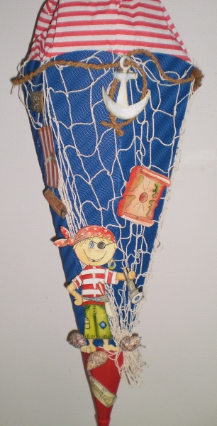 Handgefertige Schultüte / Zuckertüte - Pirat auf See - 70cm - 6-eckig