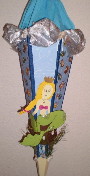 Handgefertige Schultüte / Zuckertüte - " Kleine Nixe " - 70cm - 6-eckig