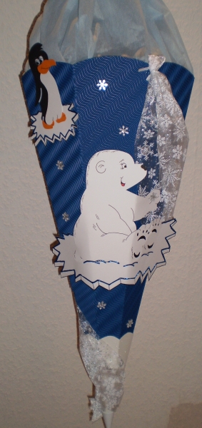Handgefertigte Schultüte / Zuckertüte - " Eisbär " - 70cm - 6-eckig