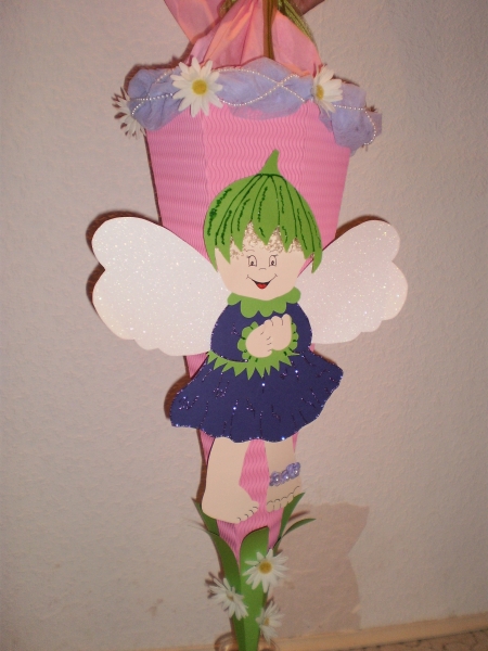 Handgefertigte Schultüte / Zuckertüte - " Blumenfee " - 70cm - 6-eckig