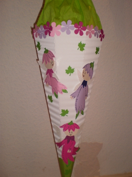 Handgefertigte Schultüte / Zuckertüte - " 3 Kleine Elfchen " - 70cm - 6-eckig