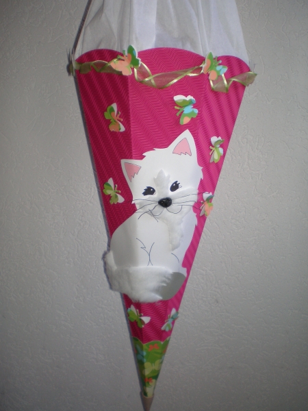 Handgefertigte Schultüte / Zuckertüte - "Katze Mausi" - 70cm - 6-eckig