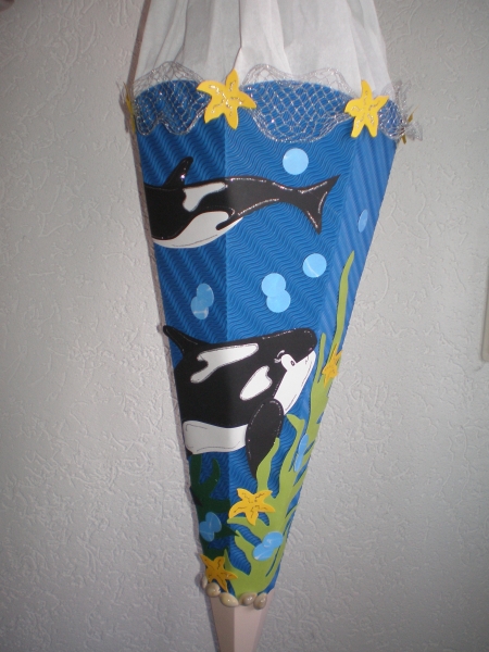 Handgefertigte Schultüte / Zuckertüte - " Orca " - 70cm - 6-eckig
