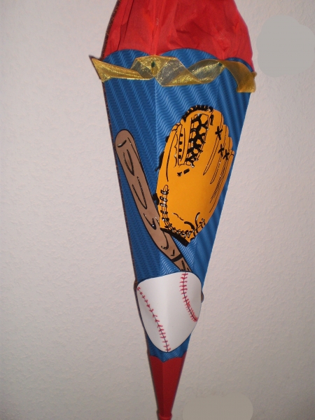 Handgefertige Schultüte / Zuckertüte - " Baseball " - 70cm - 6-eckig