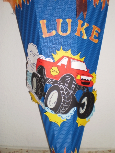 Handgefertige Schultüte / Zuckertüte - " Monstertruck " - 70cm - 6-eckig