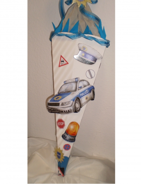 Handgefertige Schultüte / Zuckertüte - " Polizeiauto " - 70cm - 6-eckig