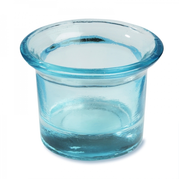 Teelichtglas - 6,5 x 4,5cm - klar - türkis
