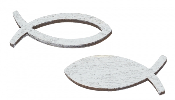 Streuteile Fische Holz - grau  - ca. 35mm - 16 Stück pro Box - 2-fach sortiert
