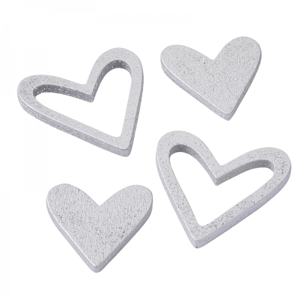 Herzen Holz - silber - ca. 2,5 - 4cm - 12 Stück pro Box