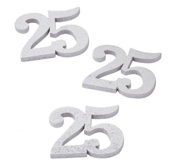 Streuteile "25"- silber - ca. 2,5cm - 12 Stück pro Box