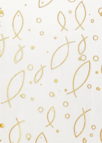 Deko-Stoff Organza - Fische gold/silber/weiß - 29mm breit